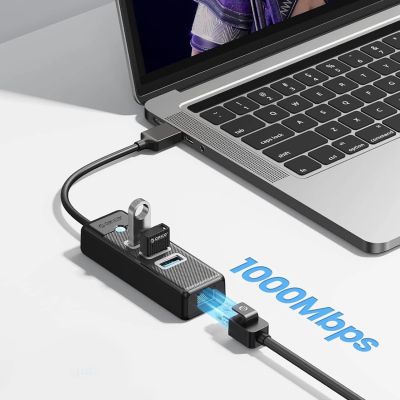 5. Orico PW3UR25-U3 USB Hub 4-Port 3x USB-A 3.0 1x RJ45 2.5G Ethernet 1.8m - Black