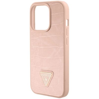 7. Guess GUHCP15XPCRTHCP iPhone 15 Pro Max pink/pink hardcase Croco Triangle Metal Logo