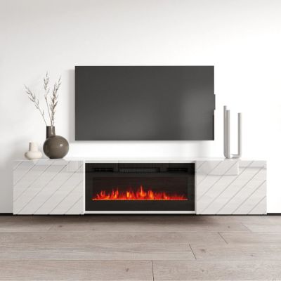 3. TV cabinet LUXE 182.6x34.5x37.5 white/white gloss + black fireplace