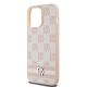 9. DKNY Leather Checkered Mono Pattern & Printed Stripes case for iPhone 14 Pro Max - pink
