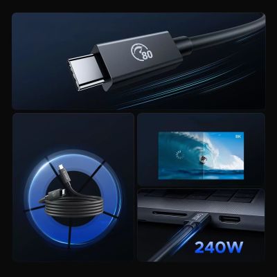 7. Orico USB4 Thunderbolt5 Cable 80Gbps 240W USB-C to USB-C 2m - Black