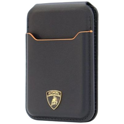 Lamborghini D1 Genuine Leather MagSafe mobile phone wallet - black and orange