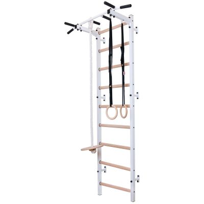 19. GYMNASTIC WOODEN AND METAL WALL BAR WITH METAL BAR AND ACCESSORIES FOR CHILDREN BENCHK 721W A076