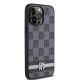 4. DKNY Leather Checkered Mono Pattern & Printed Stripes Case for iPhone 14 Pro Max - Black