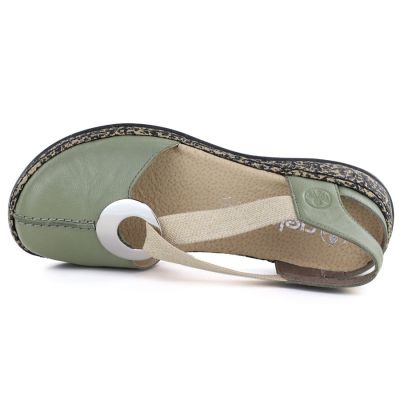 3. Rieker 46461-52 Green Leather Closed-Toe Sandals