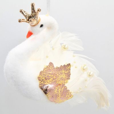 10. SWAN DECORATIVE HANGING BAUBLE 17CM PEARL WINGS
