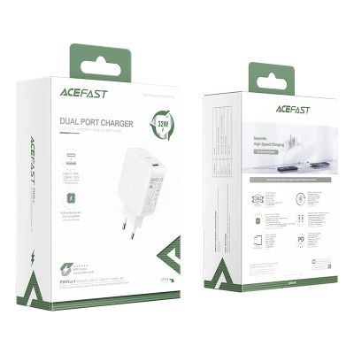 5. Acefast wall charger USB Type C / USB 32W, PPS, PD, QC 3.0, AFC, FCP white (A5 white)