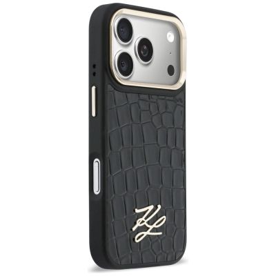 4. Karl Lagerfeld Croco KL Script Logo MagSafe Case for iPhone 17 Pro Max - Black