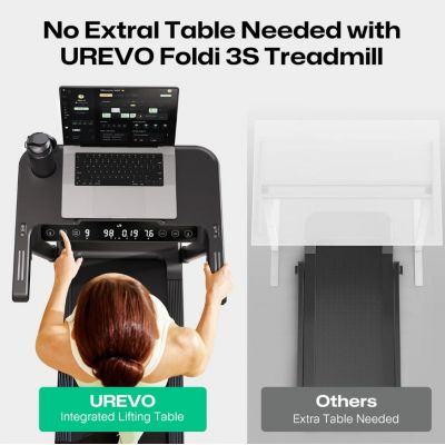 9. Treadmill with built-in desk for work and exercise UREVO Foldi 3S