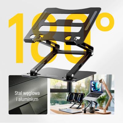 2. Wozinsky WRS-CPY75DSB Aluminum Laptop and Tablet Stand + Free Smartphone Stand - Black