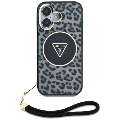 2. Guess HC IML Leopard Triangle Cord Strap MagSafe case for iPhone 16 - black