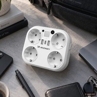 6. Wozinsky WRS-2B 4x AC 2x USB-A 2x USB-C 4000 W Network Splitter with Lamp - White