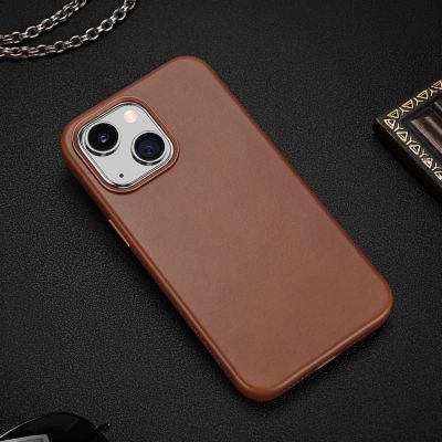 7. Dux Ducis Naples iPhone 14 Plus Magnetic Leather Case MagSafe Brown