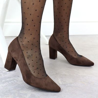 7. Women's chocolate suede pumps with a block heel Sergio Leone PB414