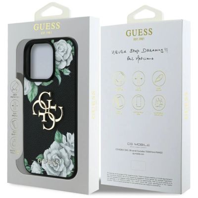 8. Guess Grained Roses Big 4G logo case for iPhone 16 Pro Max - black