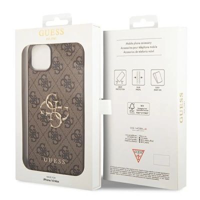 8. Guess 4G Big Metal Logo Case for iPhone 14 - Brown