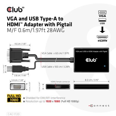 4. CLUB3D CAC-1720 Cable Adapter 0.6m HDMI Type A (Standard) VGA (D-Sub) + USB Black