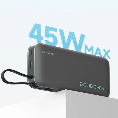 6. Cuktech CUKP200NGLDG 55W 20000mAh Powerbank with Built-in USB-C Cable - Gray