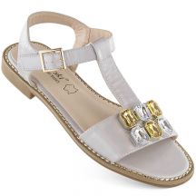 Comfortable sandals with zircons S.Barski W OLI261B, silver