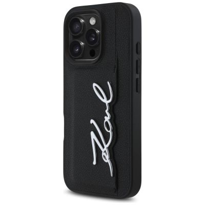 2. Karl Lagerfeld HC Grained PU Cardslot Metal Signature iPhone 16 Pro Max Case - Black