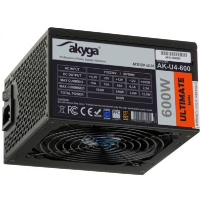 Akyga AK-U4-600 600 W power supply module, 20+4-pin ATX, ATX, Black