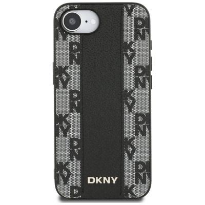 3. DKNY Leather Checkered Mono Pattern MagSafe iPhone 16e Case - Black