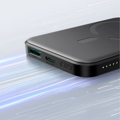11. Powerbank Joyroom JR-W020 Mini 5000mAh USB-A USB-C inductive 20W - black + USB-C / USB-C cable