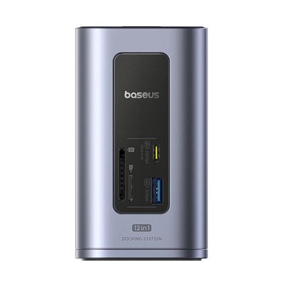 3. Baseus NU1 Air Spacemate hub 12in1 USB-C docking station - 2xHDMI 4K@60Hz 2xUSB-C 10Gb/s 2xUSB-A 5Gb/s 2xUSB-A (480Mb/s) RJ45 SD/microSD 3.0 USB-C (PD) - gray