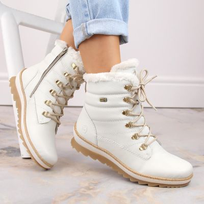 17. Remonte W RKR629 wool-lined waterproof leather ankle boots, white