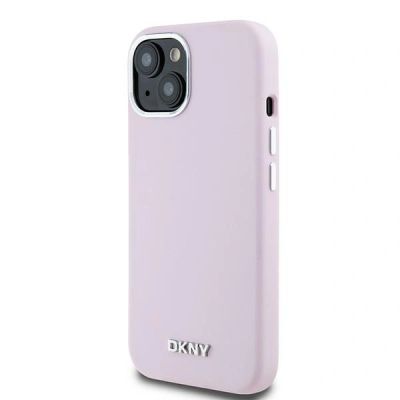 9. DKNY Liquid Silicone Small Metal Logo MagSafe Case for iPhone 15 / 14 / 13 - Pink