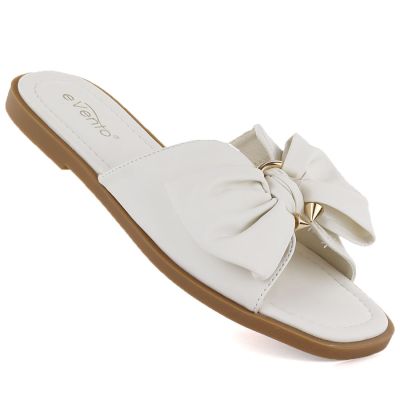 Women's flat slippers with bow white eVento 5479