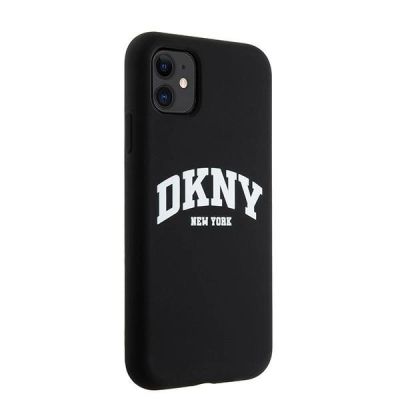 5. DKNY Liquid Silicone White Printed Logo MagSafe Case for iPhone 11/Xr - Black