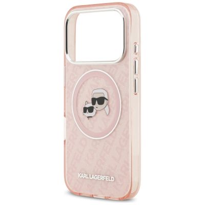 6. Karl Lagerfeld IML Glitter Karl & Choupette Heads Logo MagSafe Case for iPhone 17 Pro - Pink
