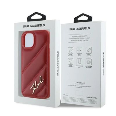 8. Karl Lagerfeld Diagonal Quilted Script case for iPhone 15 / 14 / 13 - red