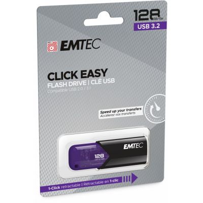 3. Emtec Click Easy USB Flash Drive 128GB USB Type-A 3.2 Gen 1 (3.1 Gen 1) Black, Purple