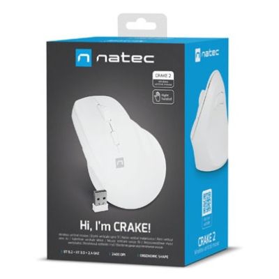 12. NATEC CRAKE 2 VERTICAL MOUSE WIRELESS 2400DPI BT 5.2 + 2.4GHZ WHITE