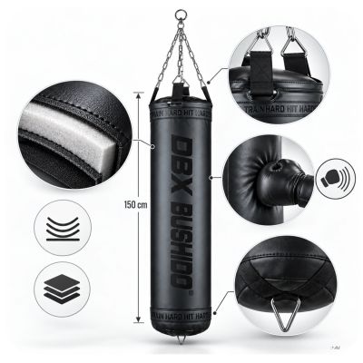 9. PREMIUM Punching Bag + Hoop SBRX Black Empty - 150cm | DBX Bushido