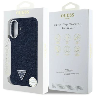 8. Guess Denim Triangle Logo MagSafe iPhone 16 Case - Blue