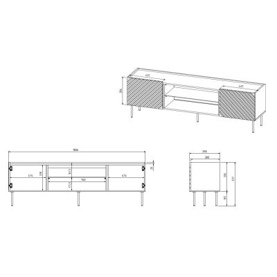 4. TV cabinet with electric fireplace ONDA 180.5x40xH58.39 green (standing or hanging)