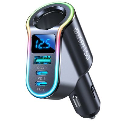 9. Joyroom Fast Car Charger 4in1 USB-A QC3.0 / 2xUSB-C PD 150W Black (JR-CL21)