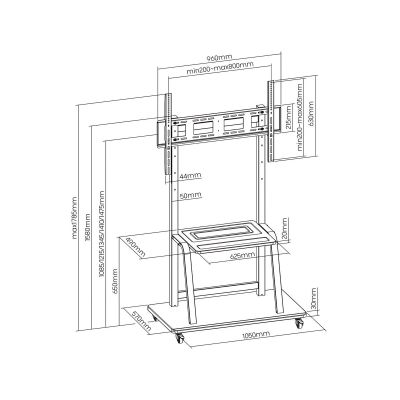 6. MOBILE STAND + MOUNT FOR TV 37-100" 150KG S-13 ART Vesa 800x600 HEAVY DUTY