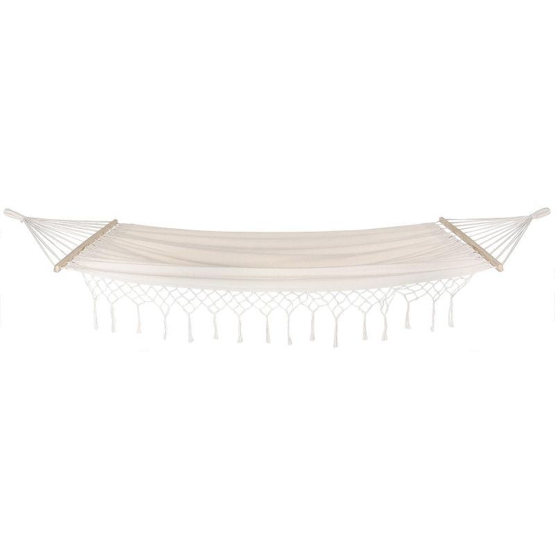 7. GARDEN HAMMOCK FOR 1 PERSON 200X100CM WITH SPREADER BAR AND FRINGE MIAMI ECRU