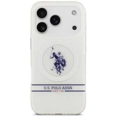 3. US Polo DH and Bottom Stripe Logo MagSafe Case for iPhone 17 Pro - White