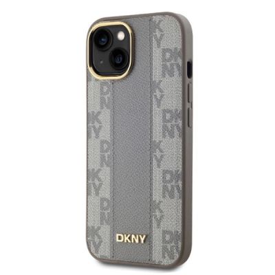 3. DKNY Leather Checkered Mono Pattern MagSafe iPhone 14 Case - Beige
