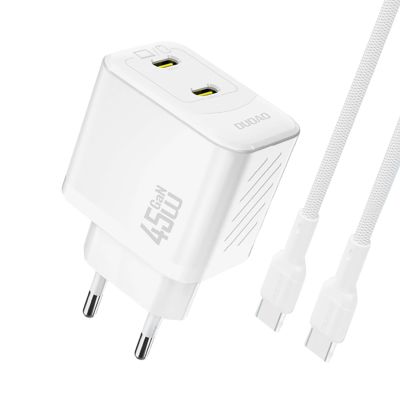 Dudao A28PCEU PD 45W GaN 2xUSB-C Wall Charger with USB-C Cable - White