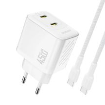 Dudao A28PCEU PD 45W GaN 2xUSB-C Wall Charger with USB-C Cable - White