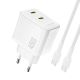 Dudao A28PCEU PD 45W GaN 2xUSB-C Wall Charger with USB-C Cable - White