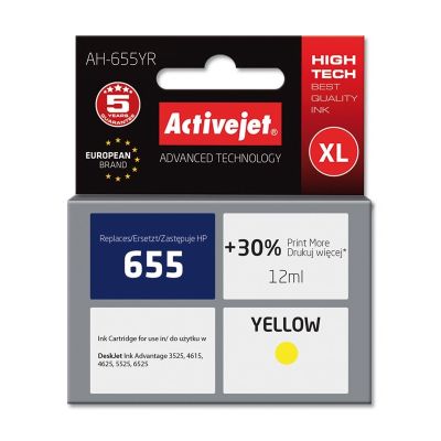 Activejet AH-655YR Ink (replaces HP 655 CZ112AE; Premium; 12 ml; yellow)