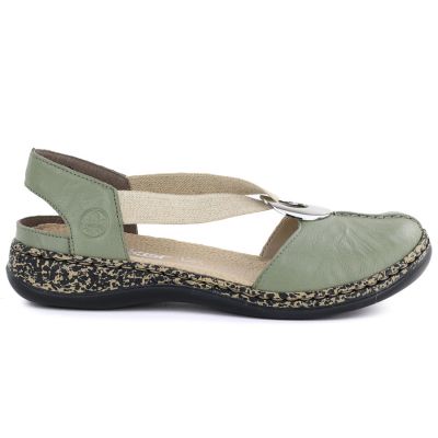 2. Rieker 46461-52 Green Leather Closed-Toe Sandals
