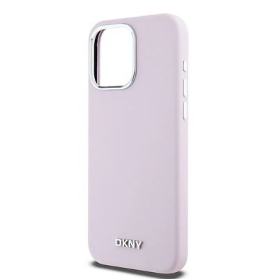 6. DKNY Liquid Silicone Small Metal Logo MagSafe Case for iPhone 14 Pro Max - Pink